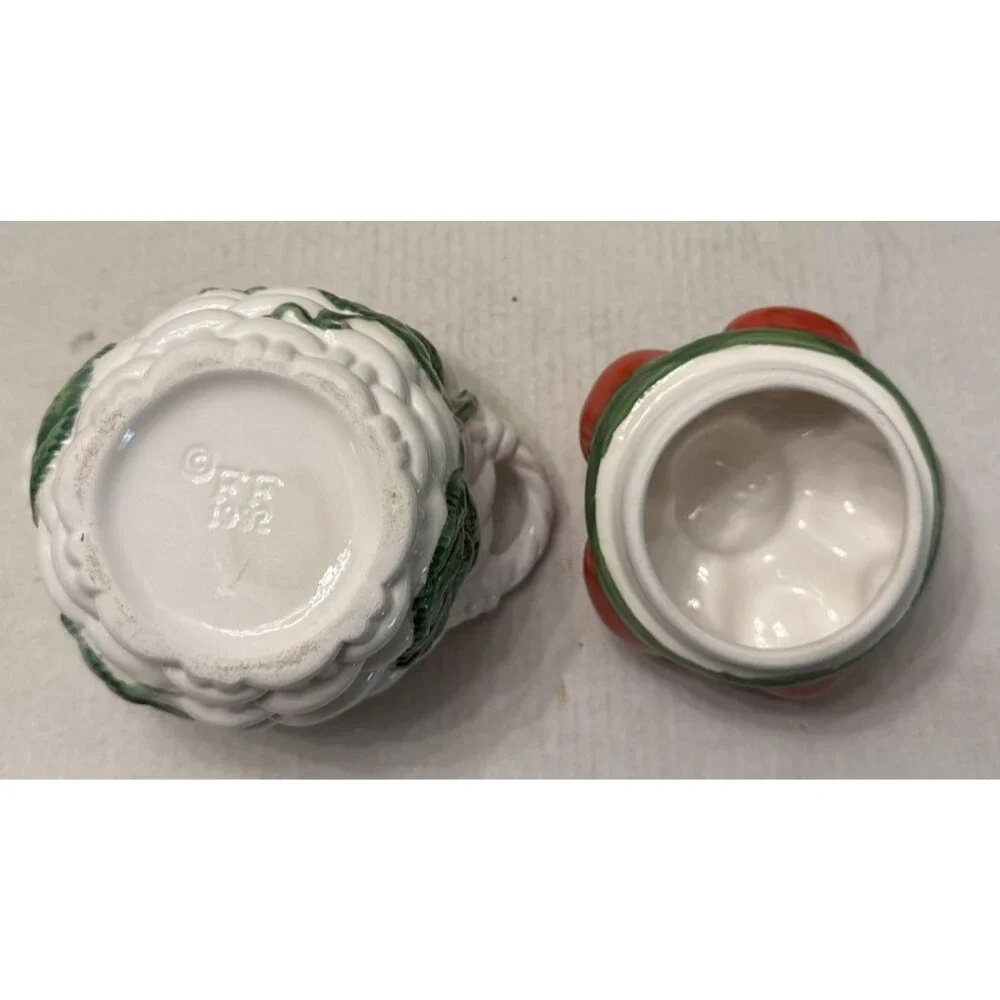 FITZ & FLOYD Tomatoes On The Vine SUGAR BOWL and CREAMER SET Vintage 1992 MINT